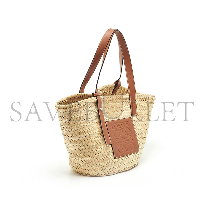 LOEWE BROWN NATURAL PALM LEAF AND LEATHER MEDIUM BASKET TOTE (44*26*13.5cm) 